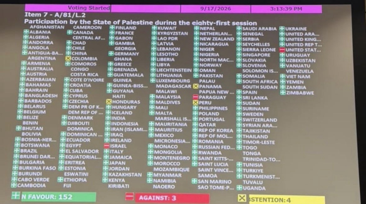 Glasanje UN (Foto: Ambasada Palestine)