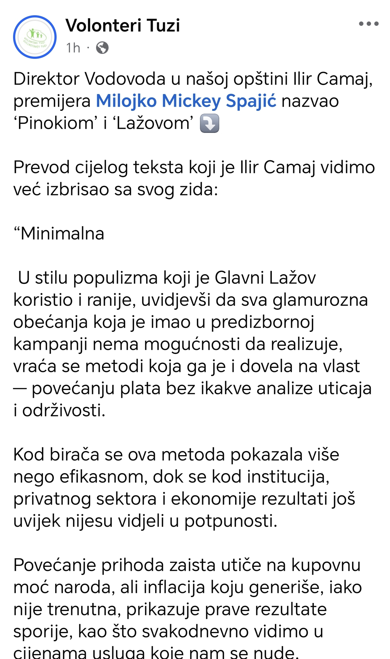 objava na fejsbuku