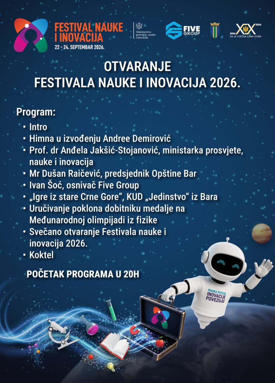 Agenda otvaranja Festivala nauke i inovacija 2026. (Foto: MPNI)