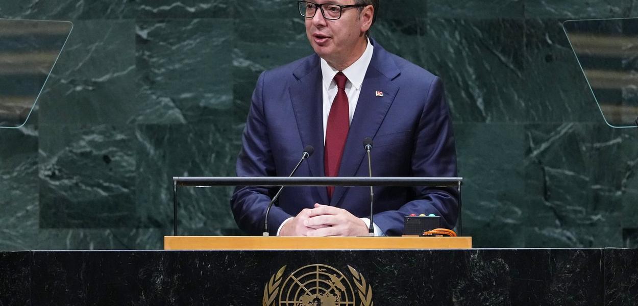 Serbian President Aleksandar Vucic addresses the 81st session of the United Nations General Assembly at U.N. headquarters Wednesday, Sept. 23, 2026. (AP Photo/Frank Franklin II) (Foto: Frank Franklin II)