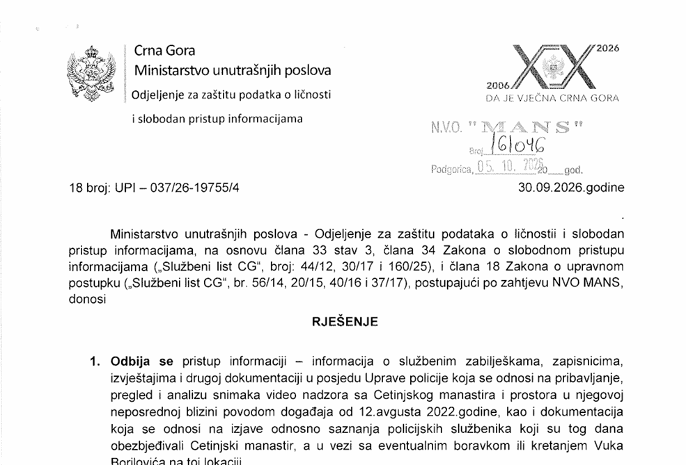 Ministry of Internal Affairs letter to ETV obtained through the MANS application