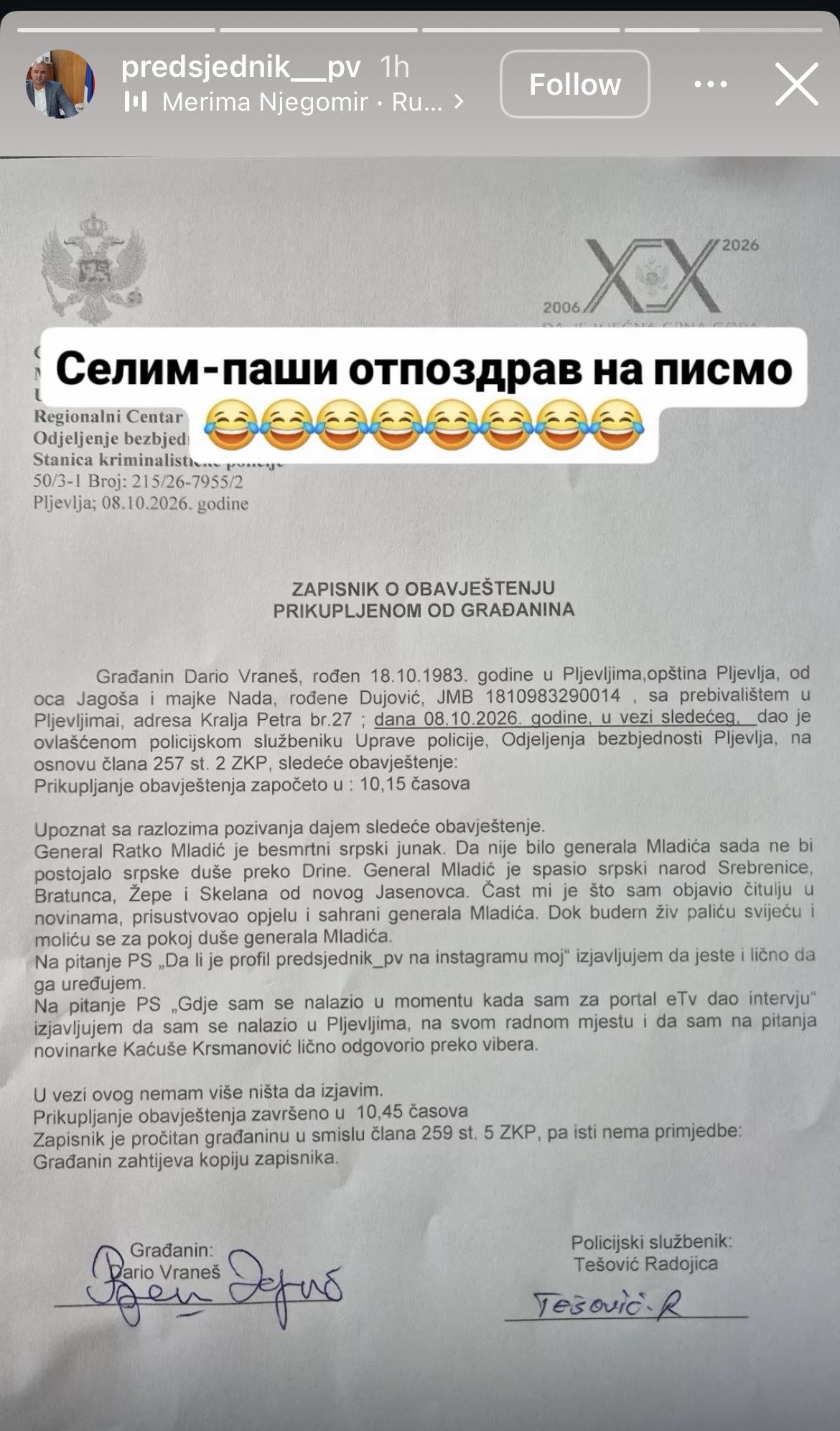 Vranešova objava