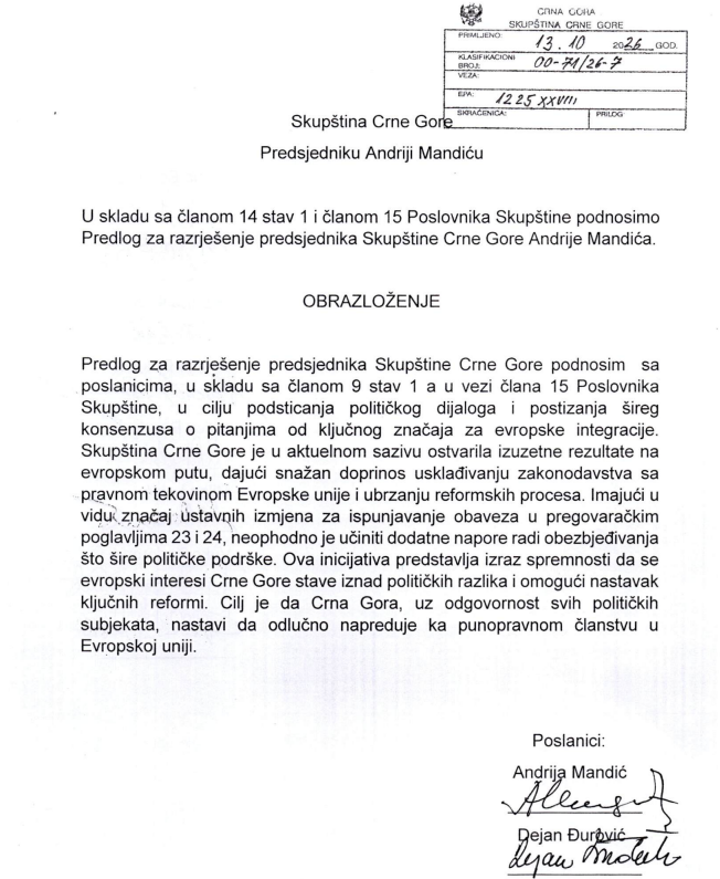 Prijedlog za razrješenje Mandića