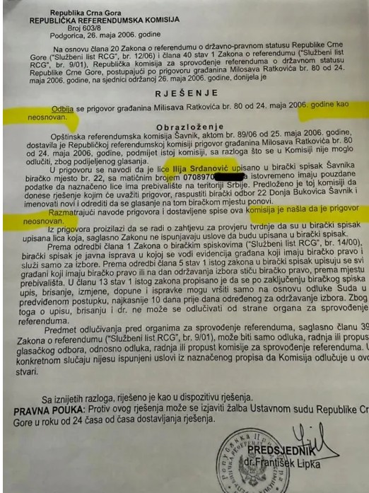 Raskrinkavanje Slika: Rješenje o odbijanju prigovora koji su objavili mediji i Knežević