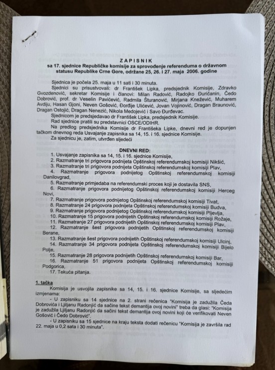 Slike: Zapisnici sa sjednica Republičke komisije za sprovođenje referenduma 