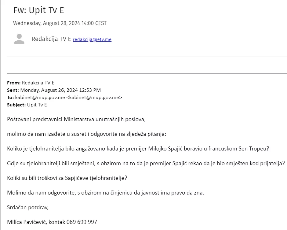 Tri mejla iste sadržine poslata MUPU, nije bilo odgovora